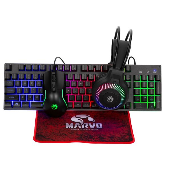 MARVO Loot 40 billentyűzet+egér+egérpad+fejhallgató combo - Fekete - UK /Membrán/ (CM416 EN)